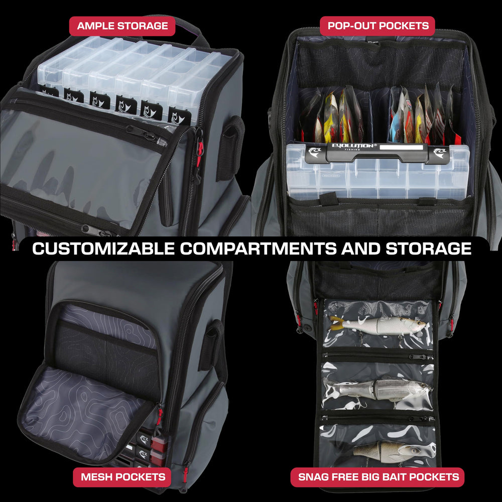 Evolution Outdoor Largemouth 3.0 backpack interior snagless pockets in use