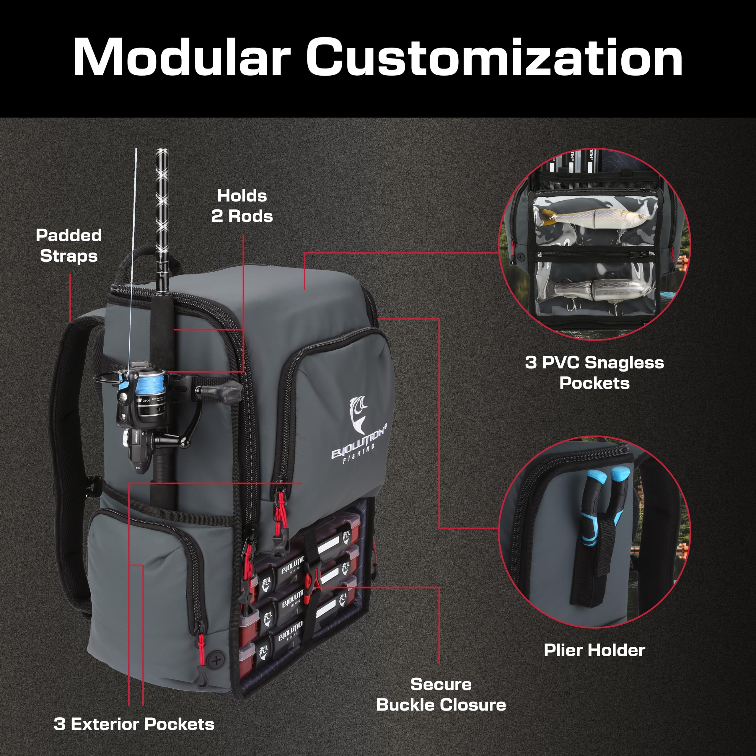 Evolution Outdoor Largemouth 3.0 backpack interior dividers opened for organization
