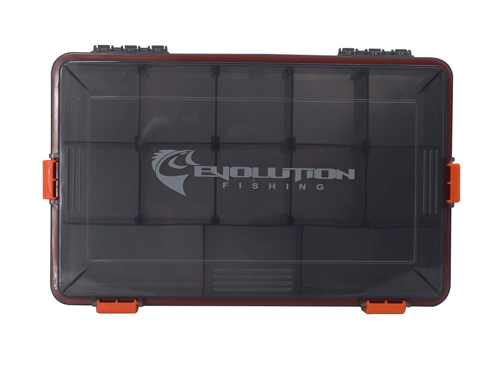 Evolution Outdoor orange-latches removable compartments proving customizable storage for lures and tackle
