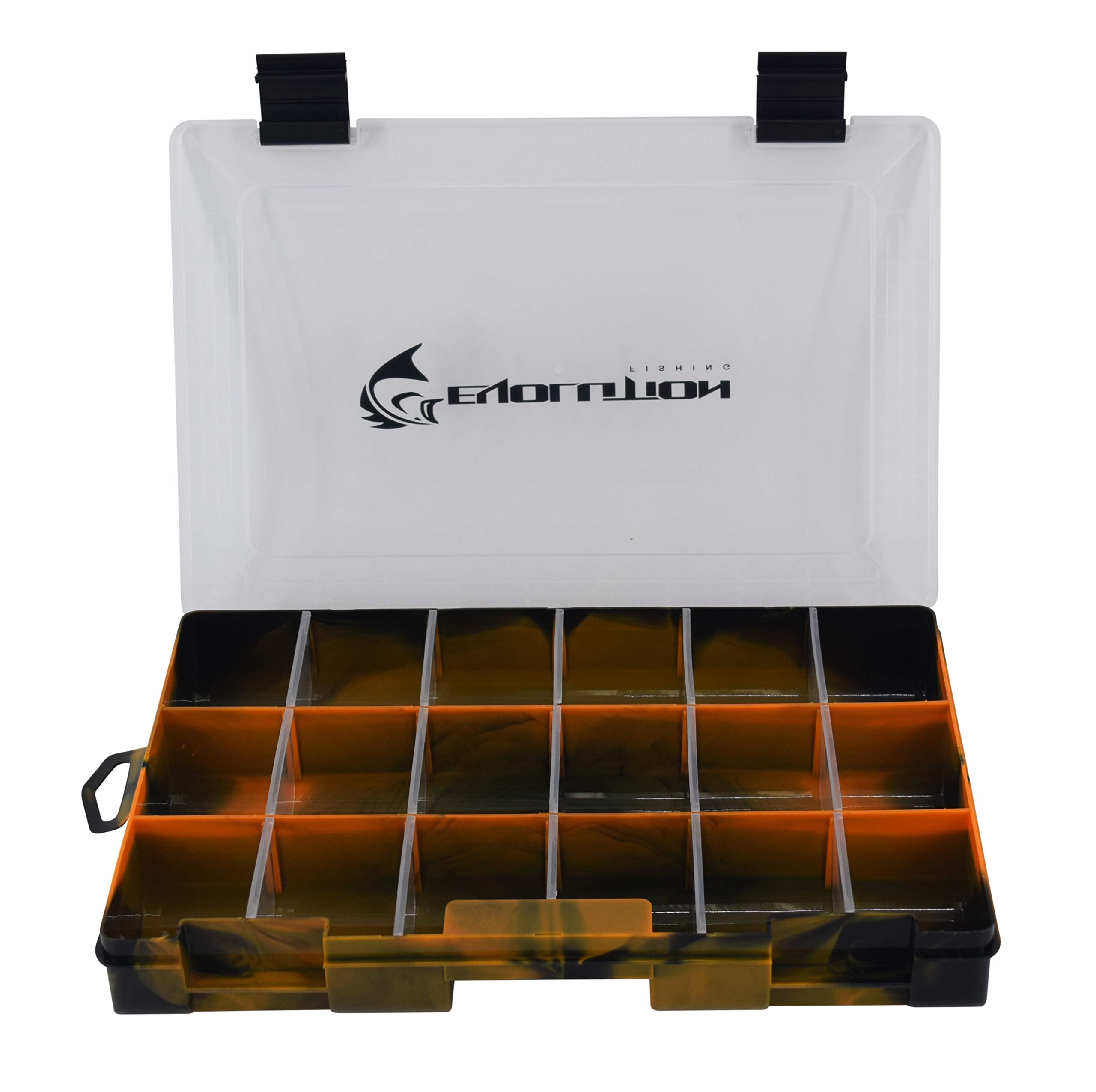 Evolution Outdoor QuikLatch tackle tray removable dividers keep gear neatly separated.