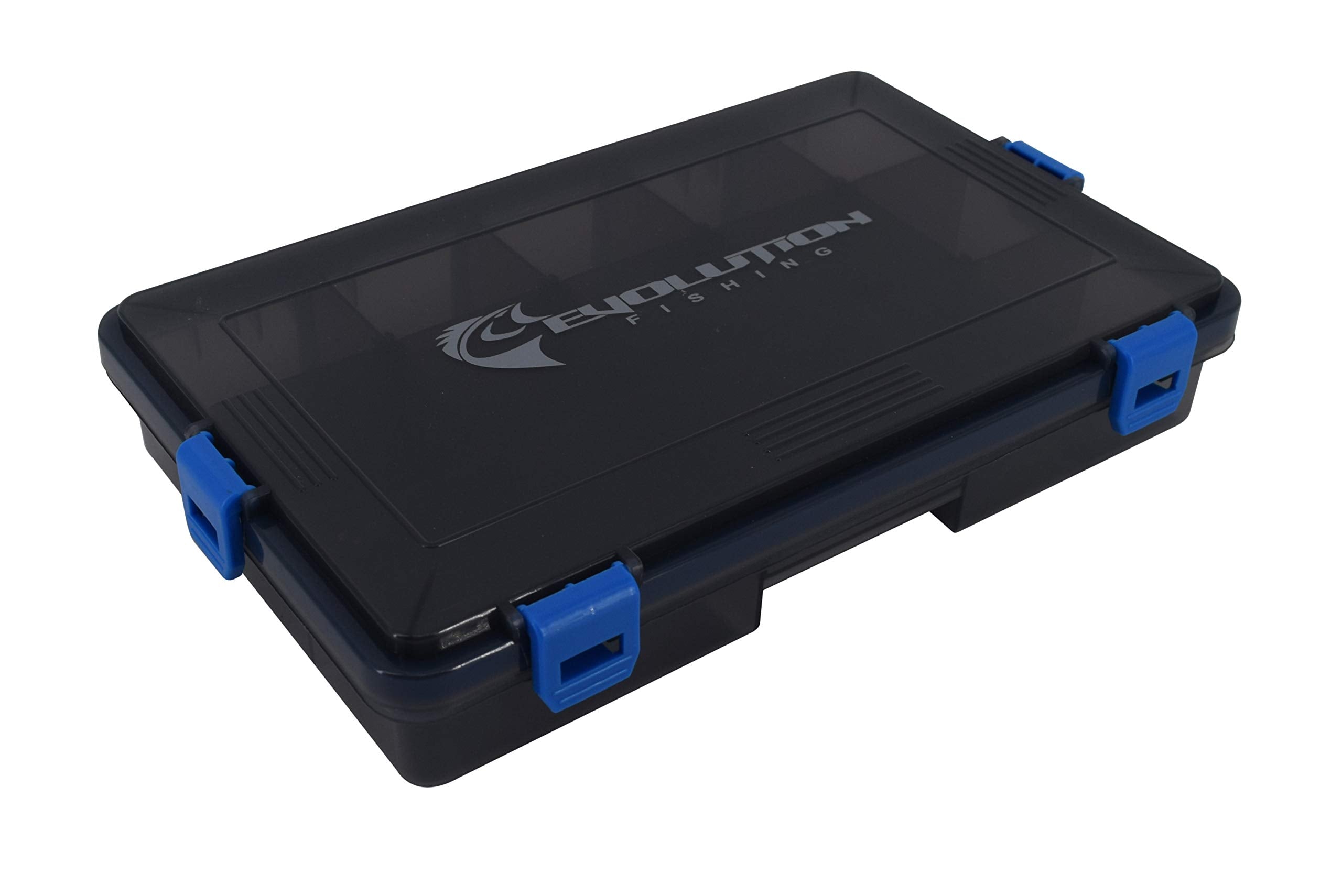 Evolution Outdoor Waterproof Smoked Black 4-Latch Tray close-up showing blue latches for secure closure