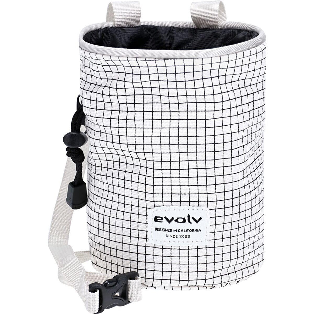 Evolv Canvas Chalk Bag Gridline with brush holder keeps chalk secure and organized during climbs.