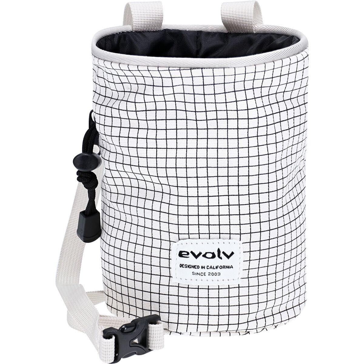 Evolv Canvas Chalk Bag Gridline with brush holder keeps chalk secure and organized during climbs.