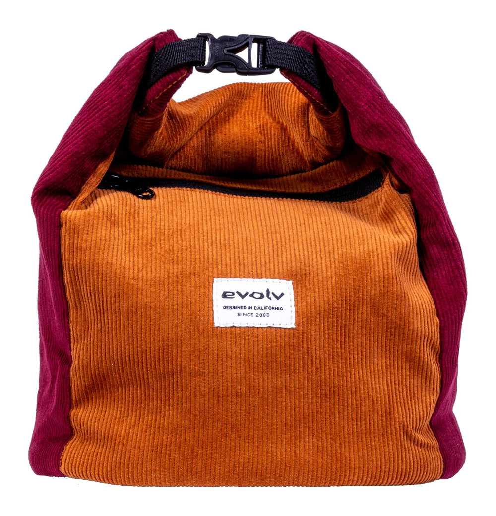 EVOLV Corduroy chalk bucket with brush holder for quick chalking setups.