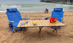 Evolve Heritage table in folding design ready for travel and quick storage.