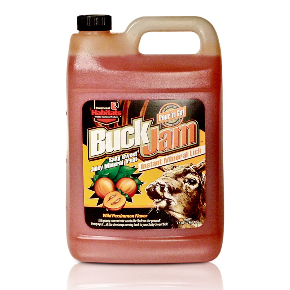 Evolved Habitats Buck Jam persimmon liquid attracts deer and supports year-round mineral intake