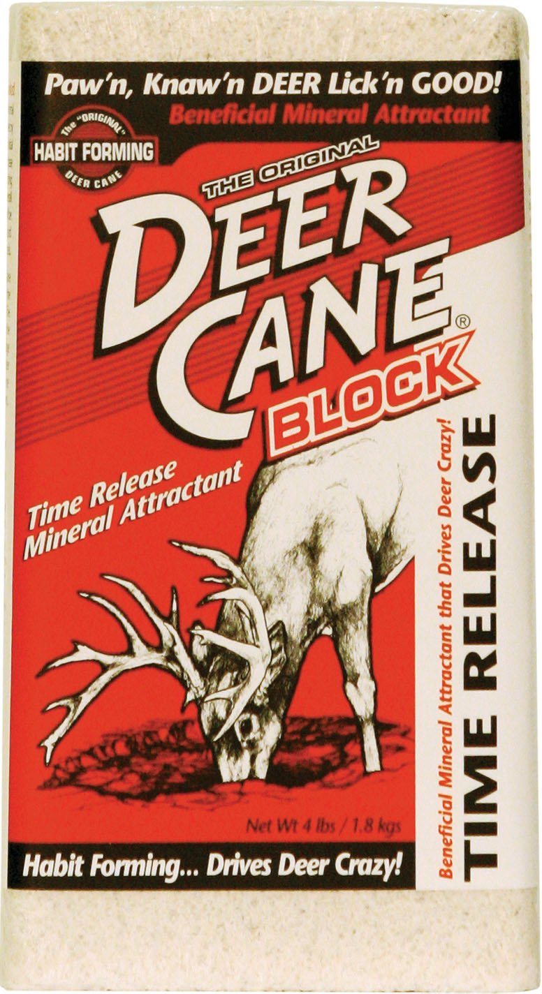 Evolved Habitats Deer Cane Block 4lb6 visible in field; long-lasting deer attractant.