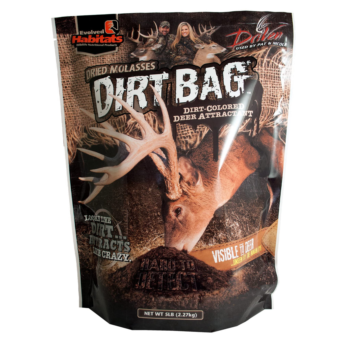 Evolved Habitats DirtBag dirt-colored deer attractant blending with ground to draw deer