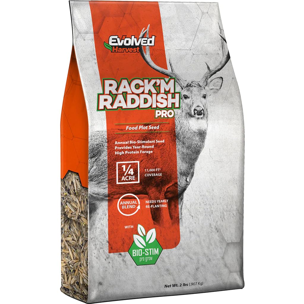 Evolved Harvest Rack'M Radish Pro seed coating close-up promoting stronger germination and larger forage