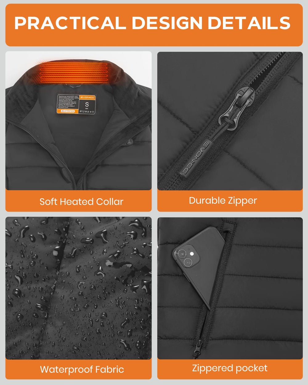 Evonicc heated vest worn outdoors in winter, illustrating versatile all-day warmth.