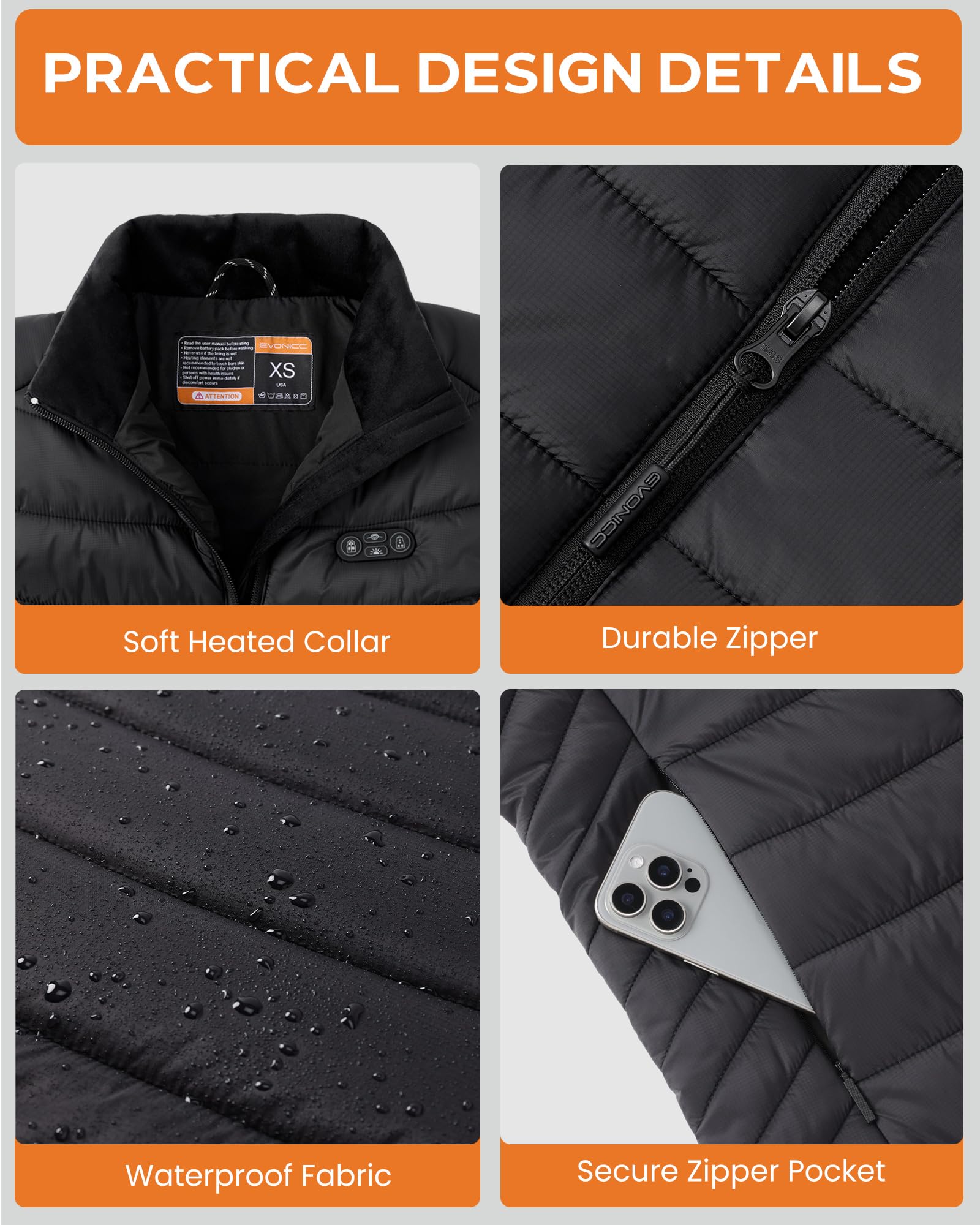 Stand collar and wind protection highlighted on Evonicc vest