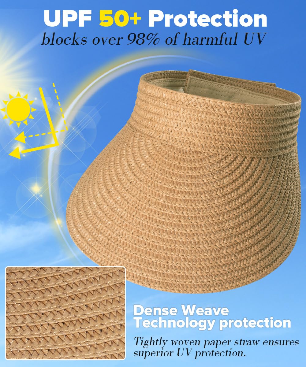 Textured straw detailing on lightweight sun visor hat