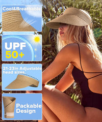 Breathable straw sun visor hat with packable design in khaki