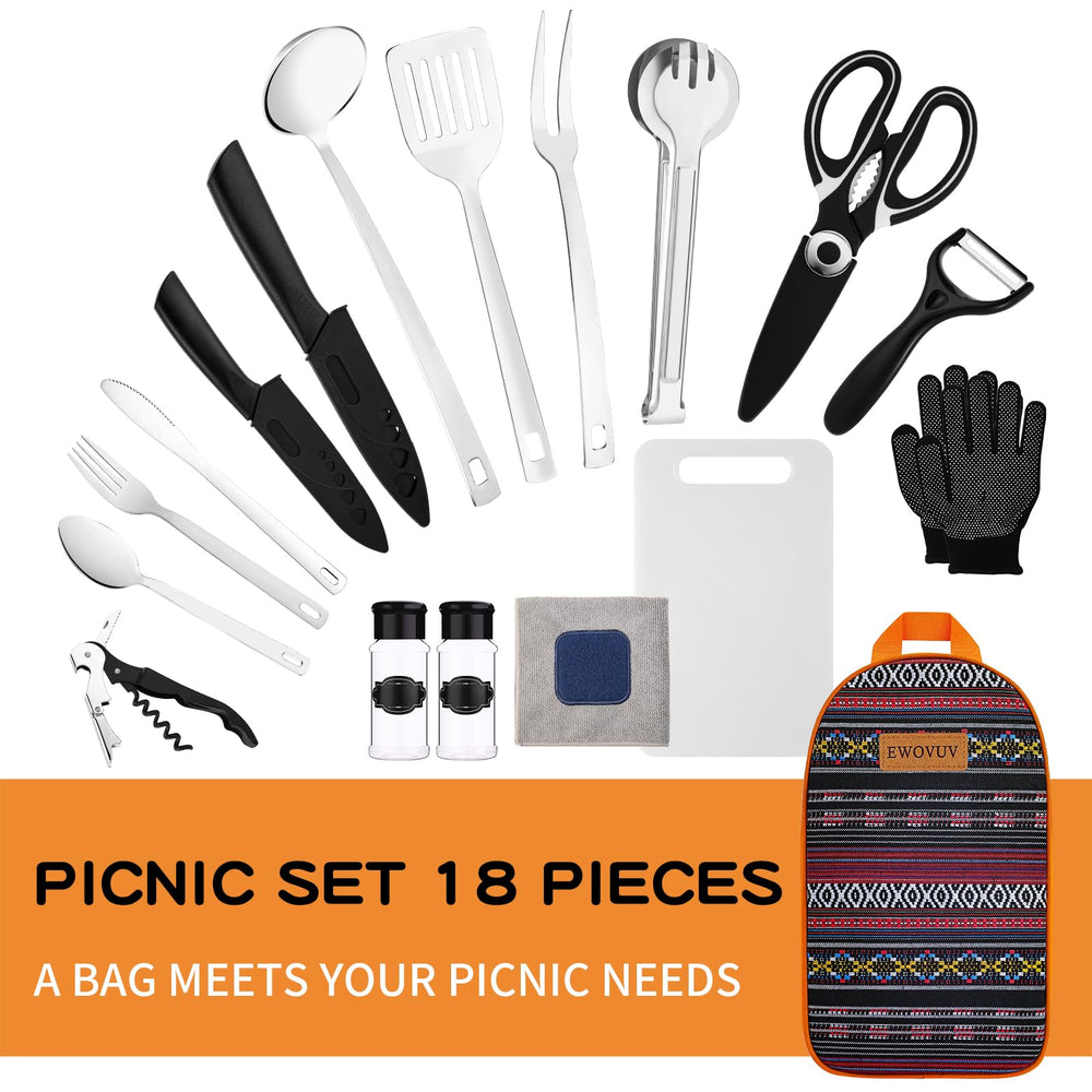 EWOVUV camping utensils set frying spatula enables easy flipping on camp stoves
