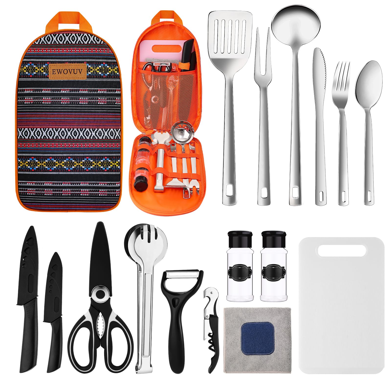 EWOVUV camping utensils set storage bag keeps tools organized for camping meals