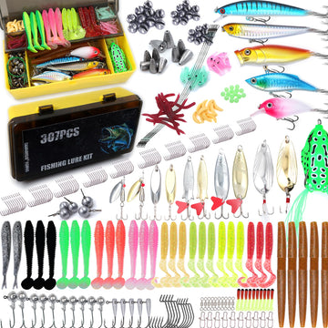 EXAURAFELIS 207-piece fishing lure set displayed in portable tackle box