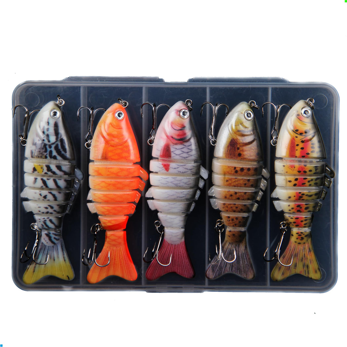 EXAURAFELIS 5pc swimbait set - front view of 7-segment jointed lure