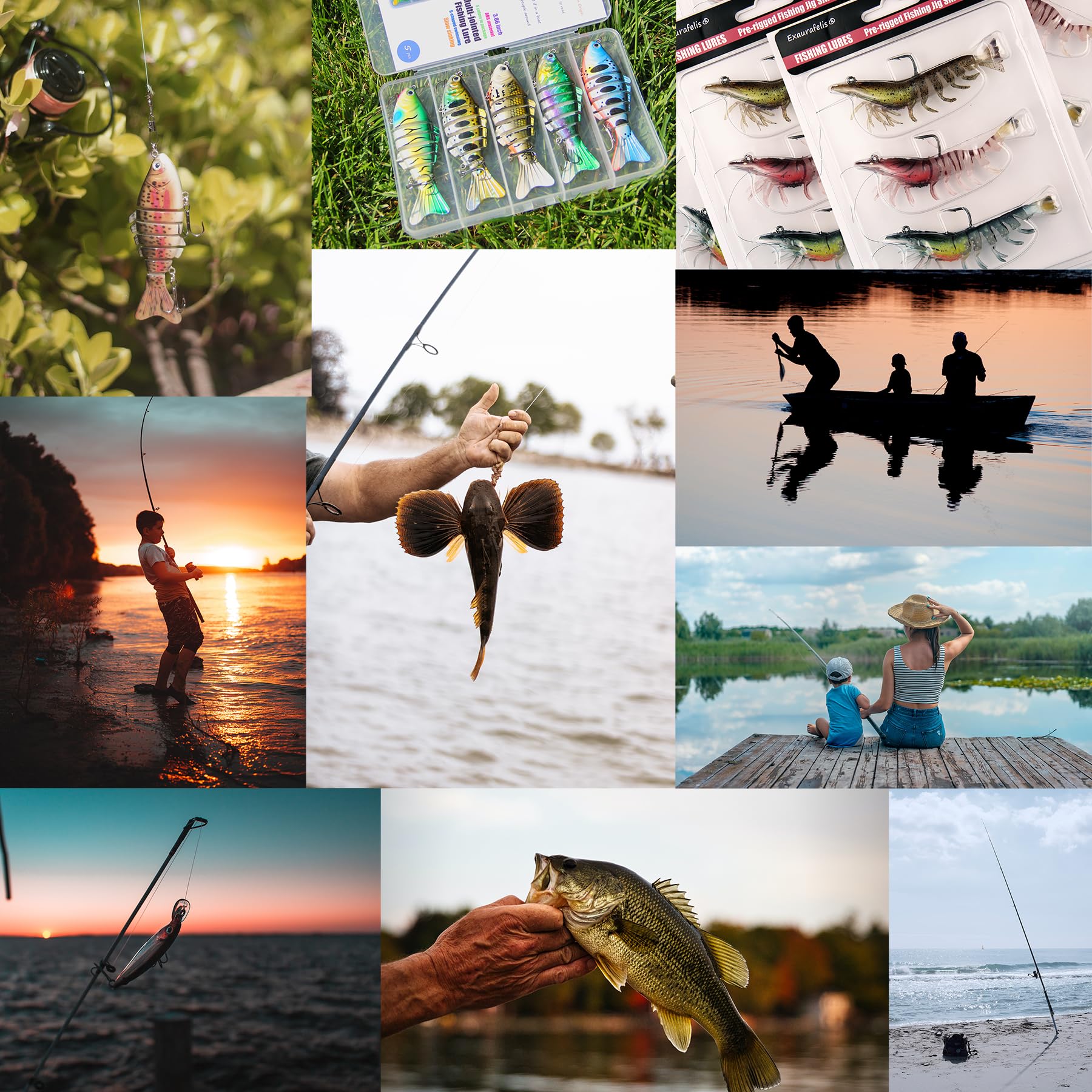 All seven swimbaits in kit with varied colors and actions