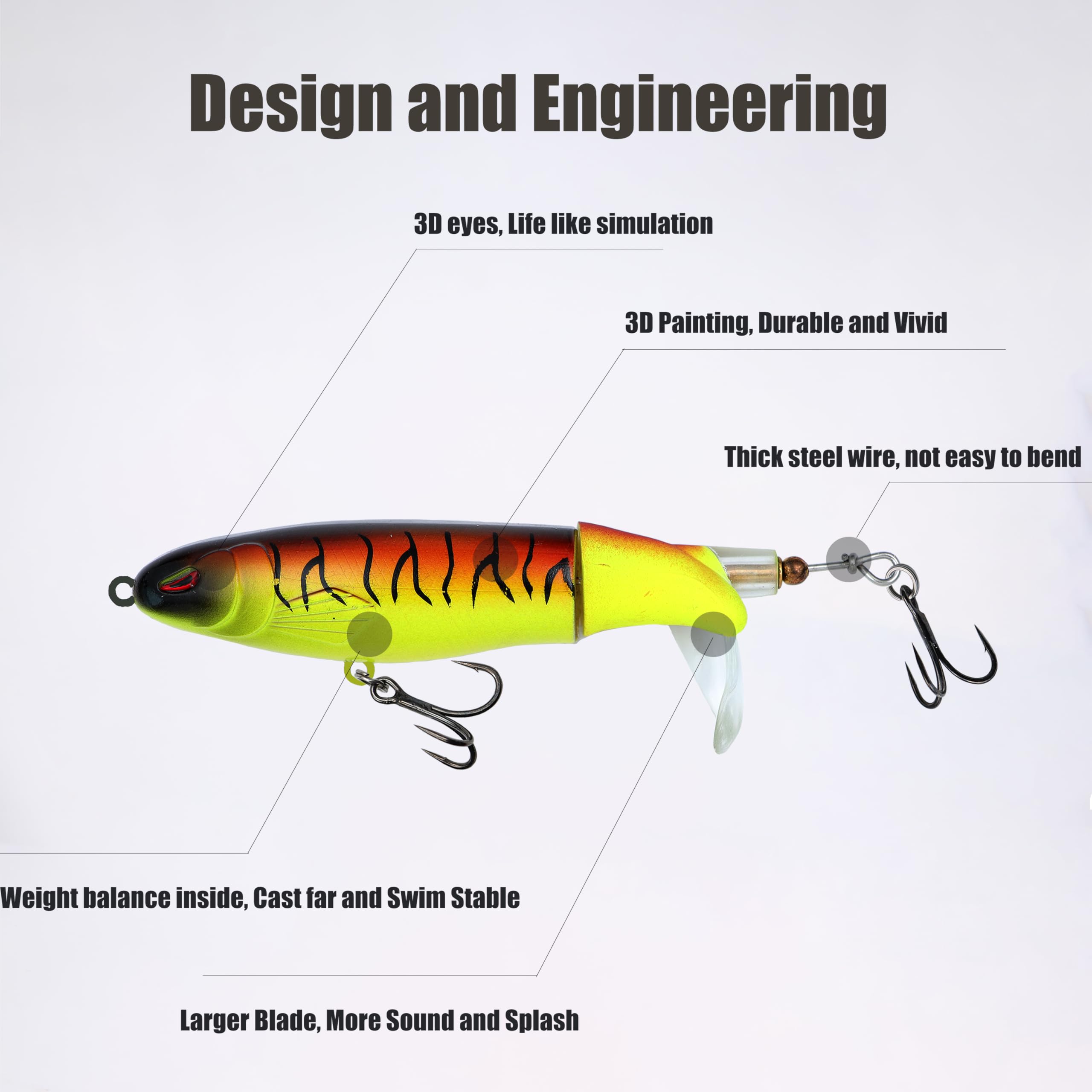 Topwater bass lure with blade tail plop action