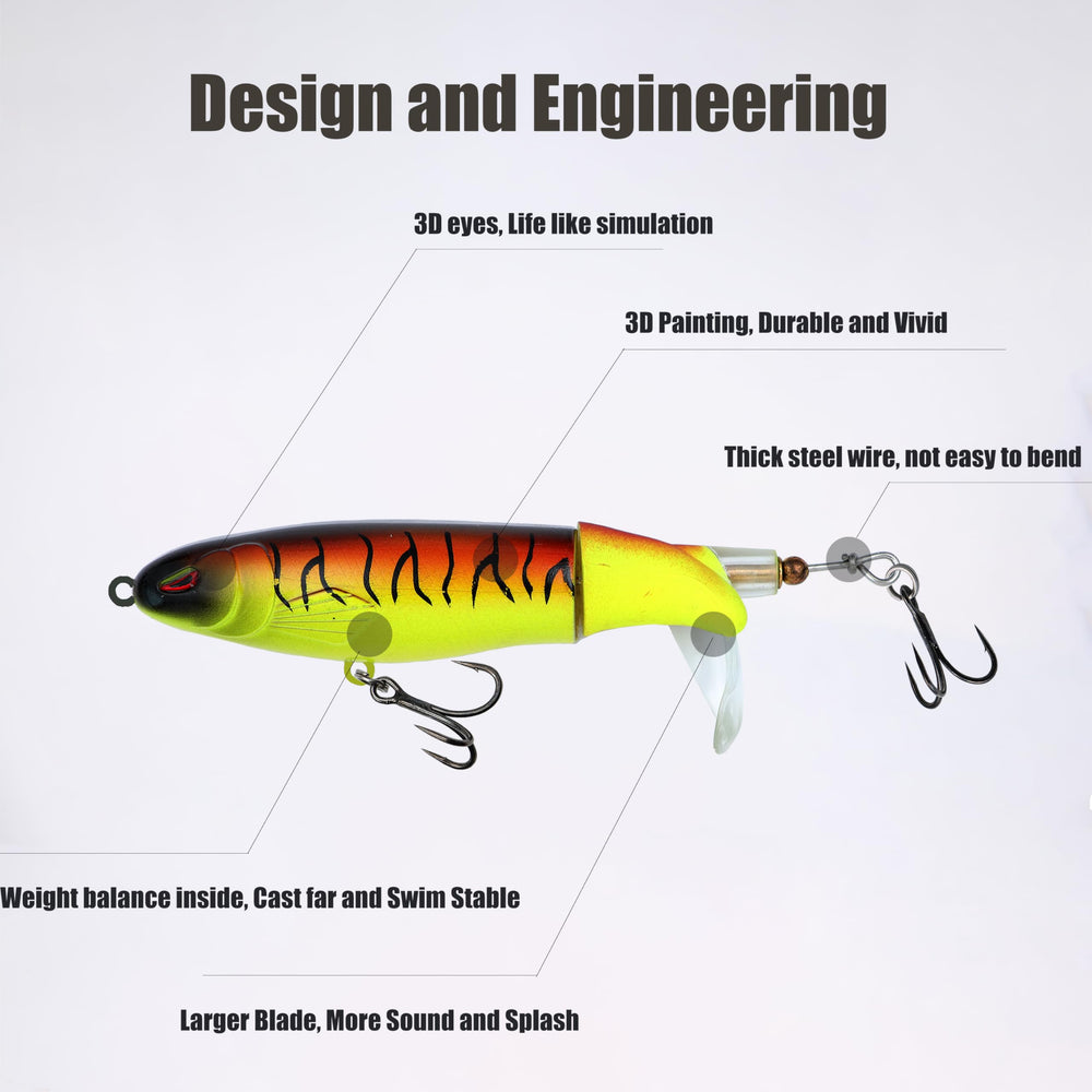 Topwater bass lure with blade tail plop action
