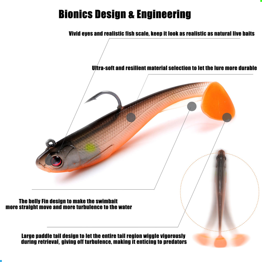 Soft plastic lure body with paddle tail detail