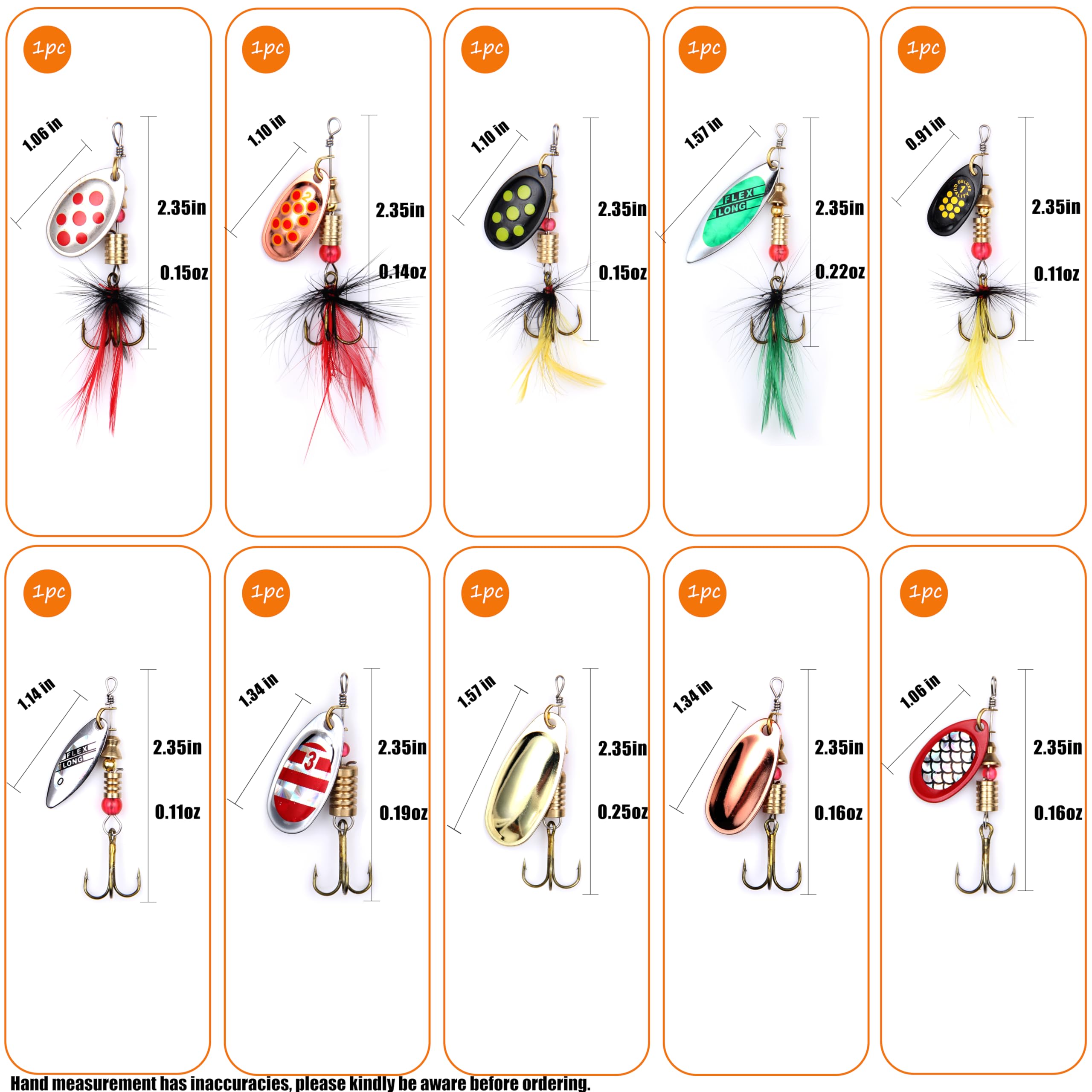 Rooster tail spoon lures included in kit
