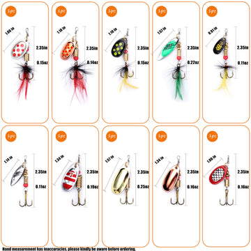 Rooster tail spoon lures included in kit