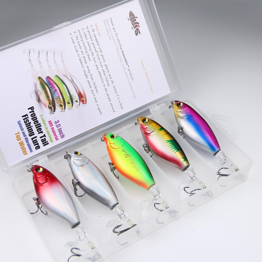 Topwater lure with propeller tail designed for bass and pike