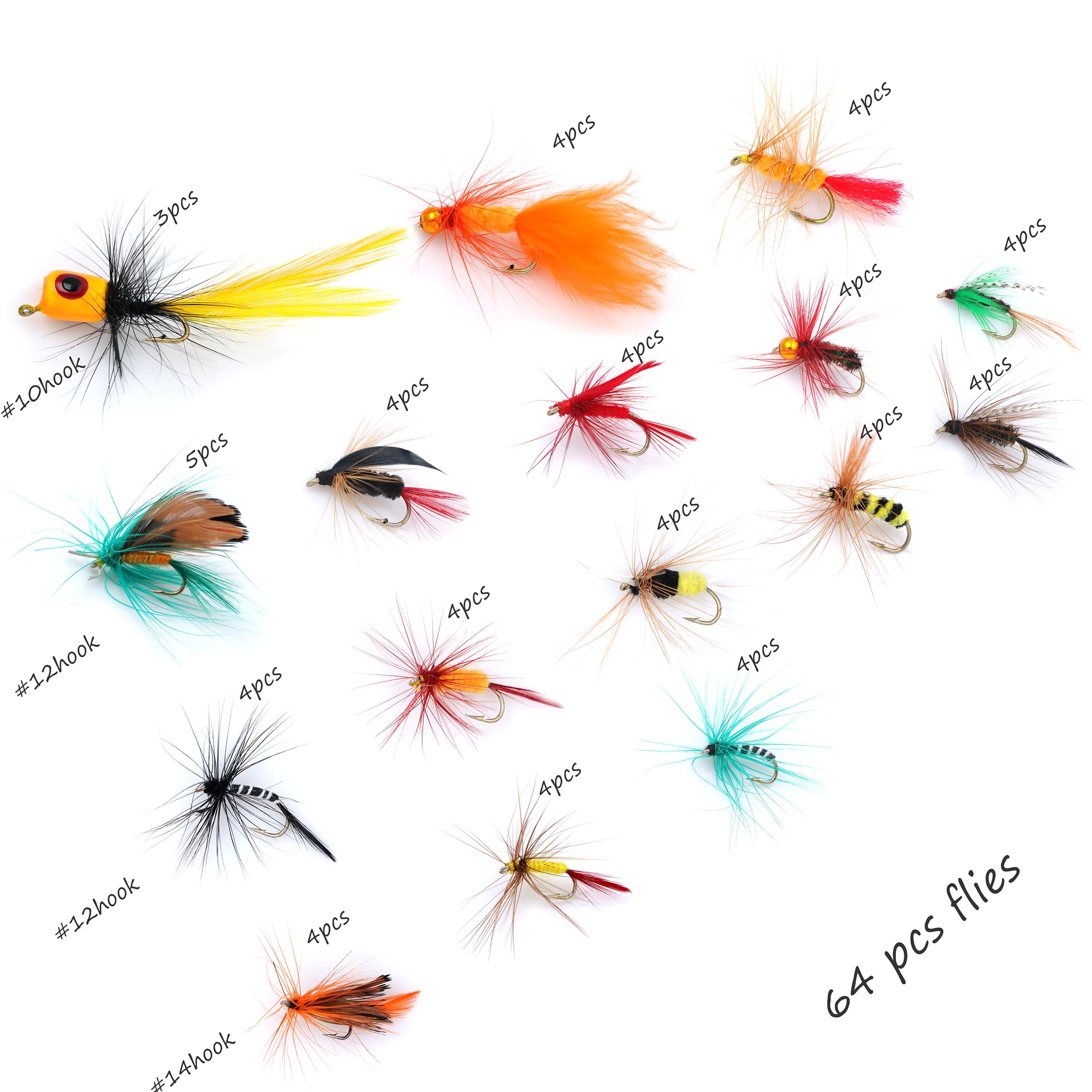Assorted dry and wet flies in the kit