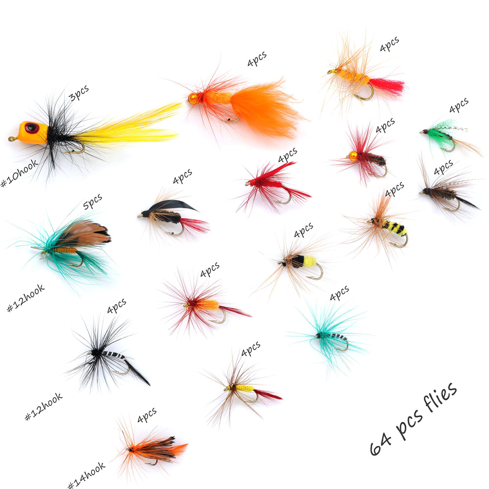 Assorted dry and wet flies in the kit