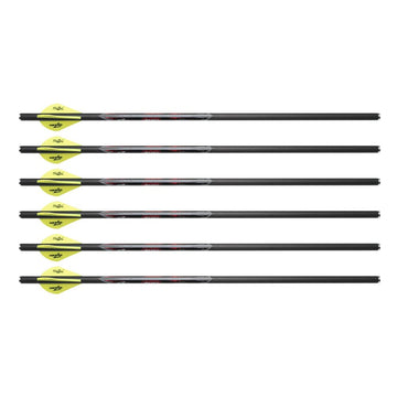 Excalibur Quill 16.5-inch carbon arrows in flight illustration for precise target engagement.