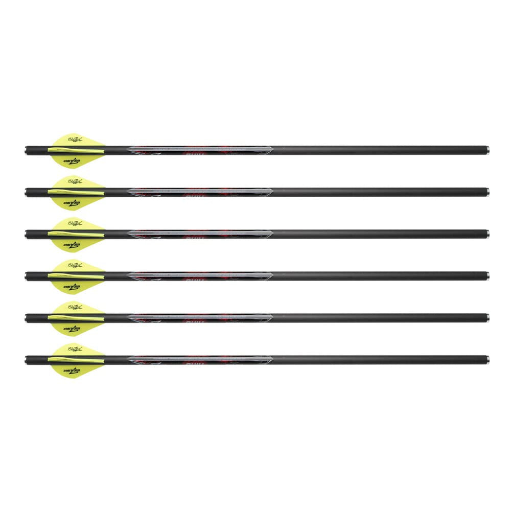 Excalibur Quill 16.5-inch carbon arrows in flight illustration for precise target engagement.