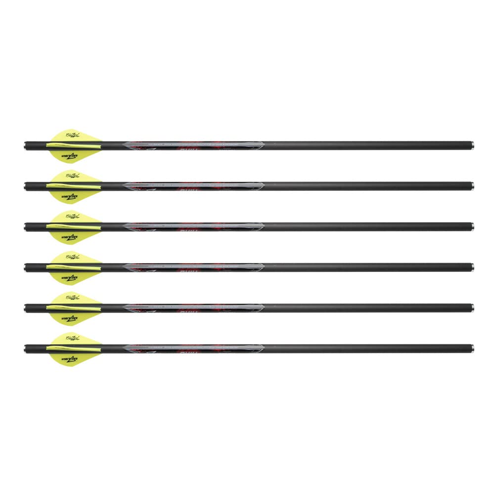 Excalibur Quill 16.5-inch carbon arrows in flight illustration for precise target engagement.
