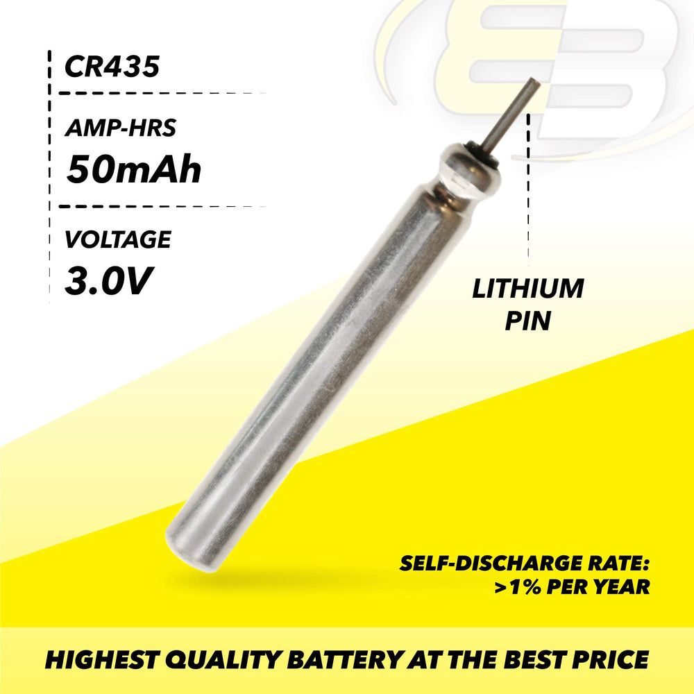 Exell CR435 pin-type battery powers fishing lures and bobbers with long life.