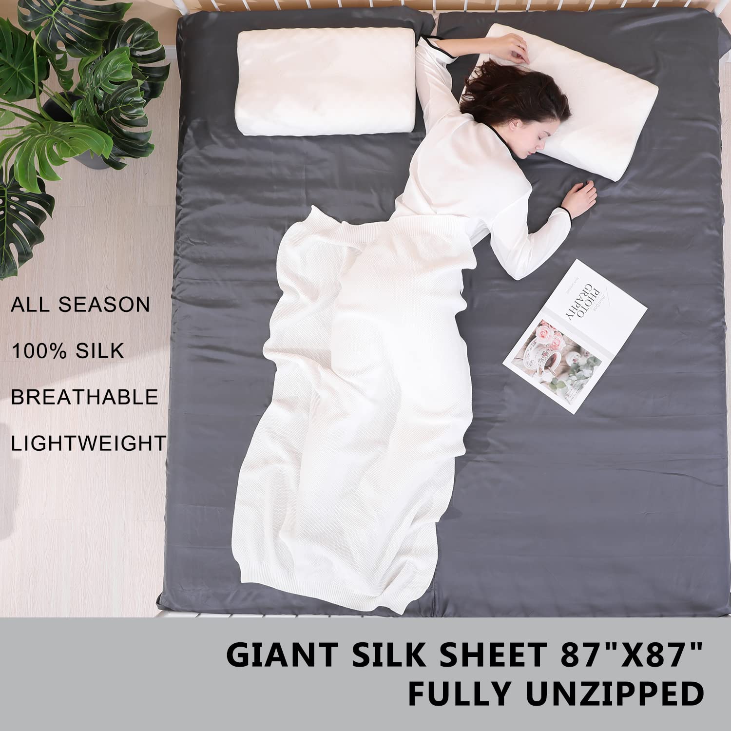 Exermil silk travel sheet shown with compact nylon carrying bag