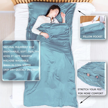 EXERMIL silk sleep sack unzips to 87x87 inches bed sheet