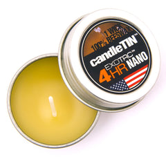 Exotac candleTIN Nano beeswax tealight closeup highlights natural wax and clean burn.
