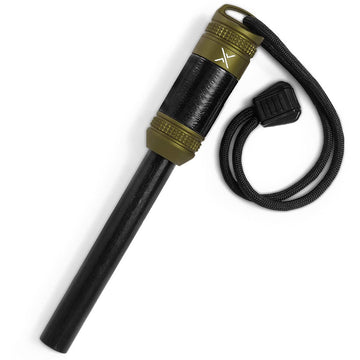 Exotac fireROD XL in use showing rugged outdoor firestarting.