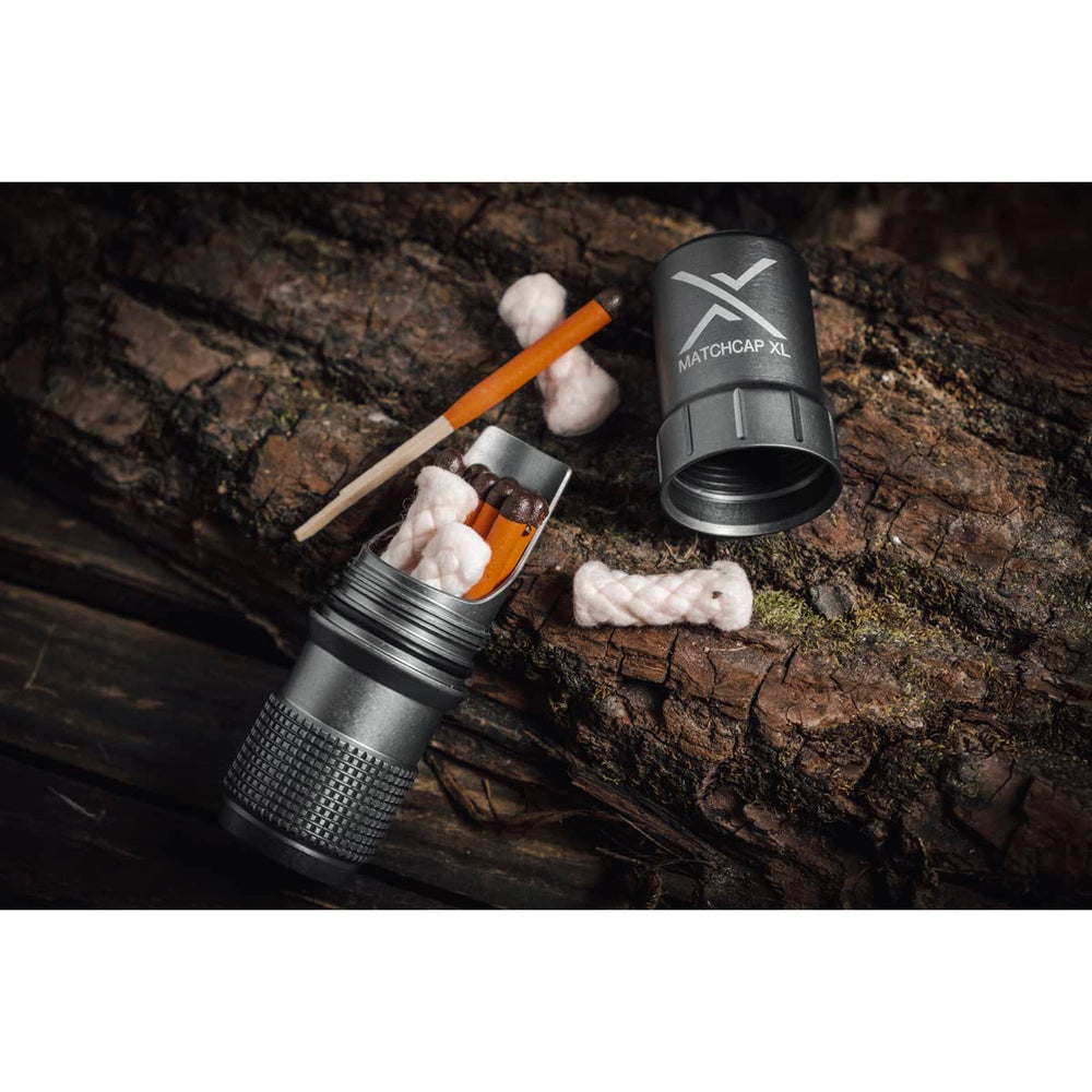 Exotac MATCHCAP XL integrated striker enables quick fire ignition outdoors
