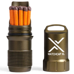 Exotac MATCHCAP XL waterproof case keeps matches dry for reliable fires outdoors.
