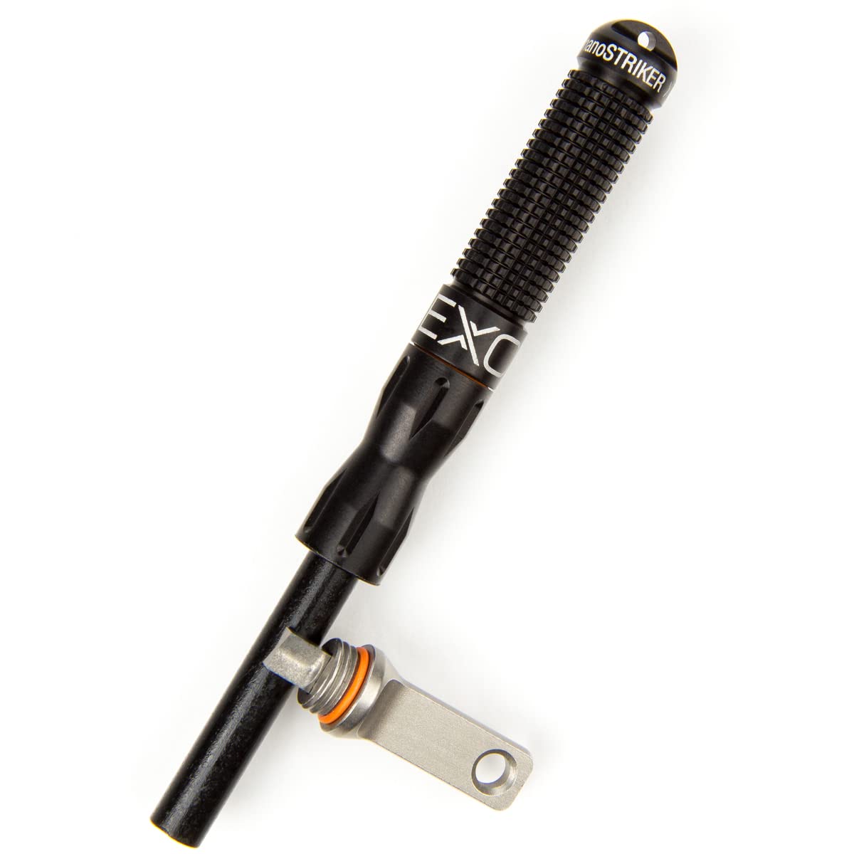 Exotac nanoSTRIKER XL fire starter packaged for easy carry and quick campfire setup.