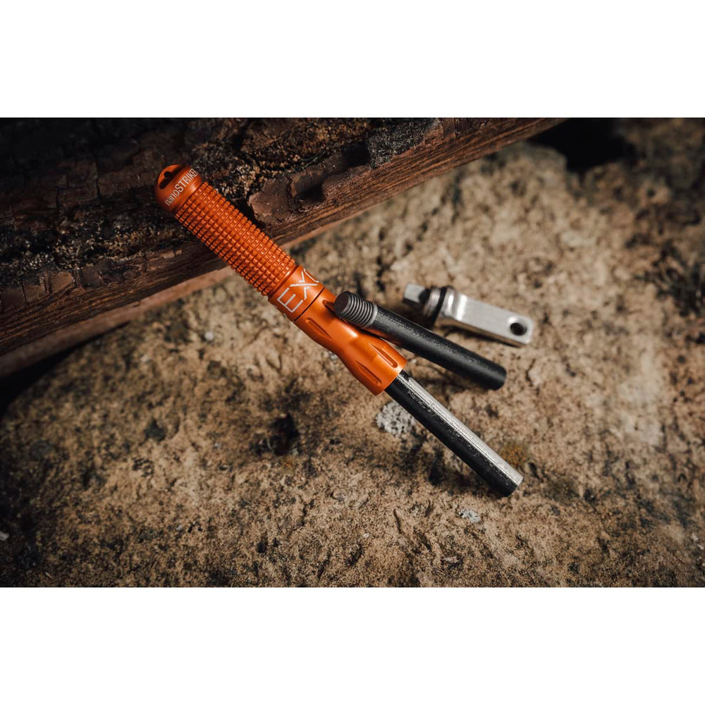 Exotac nanoSTRIKER XL replaceable ferro rod extends field use.