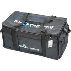 Exothermic backpack carry bag secures flamethrower gear with foam cutouts for safe transport.