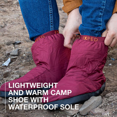 Exped Camp Booty insole detail highlights cushioned support for fatigue-free camp transitions.