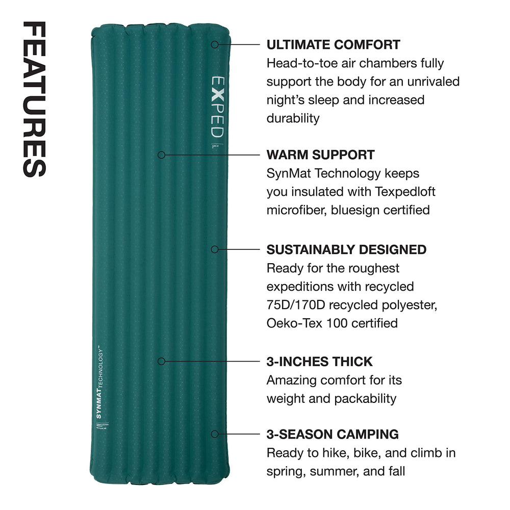 Exped Dura 3R SynMat technology insulation provides warmth in cool three-season nights