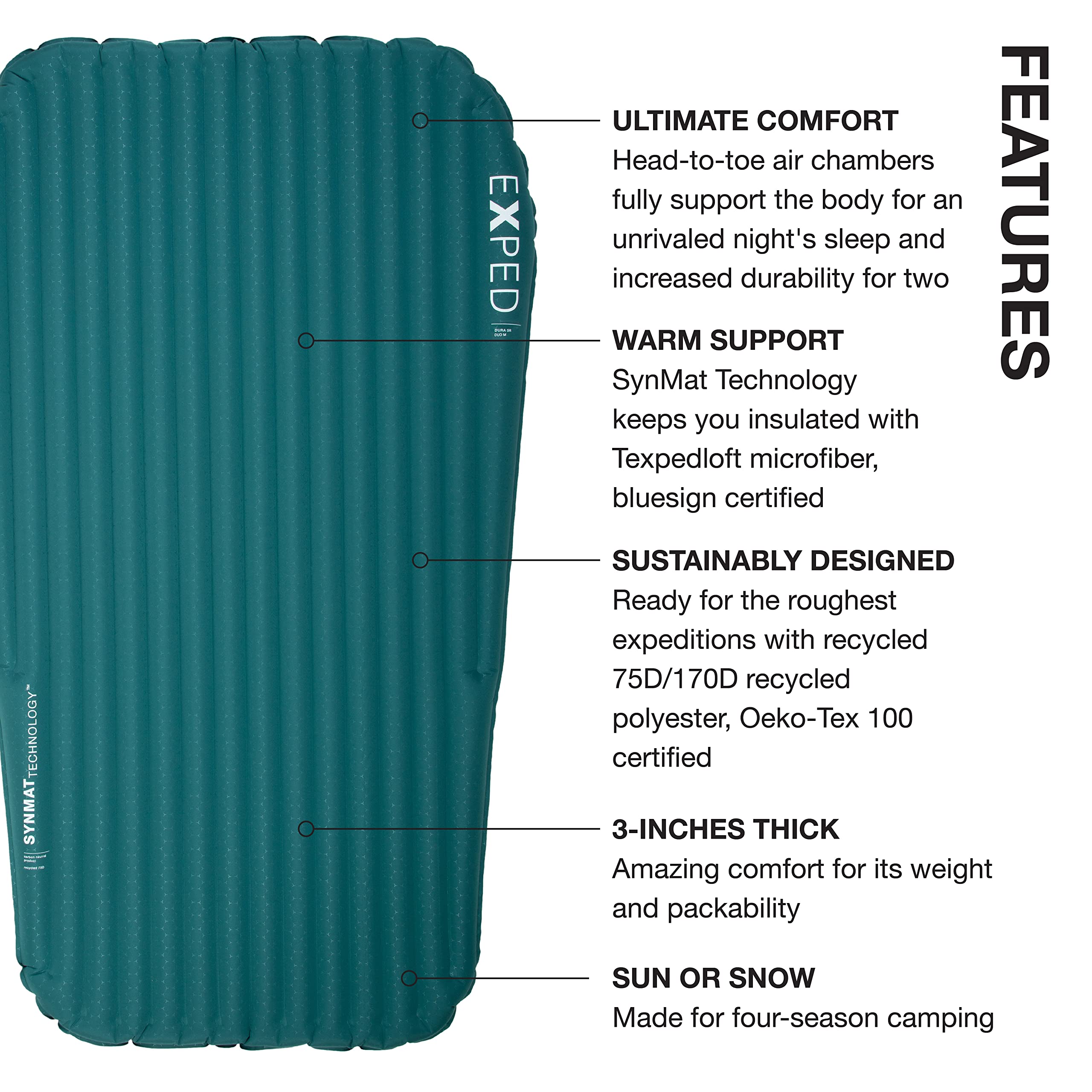 Exped Dura 5R pumpbag self-inflation reduces setup effort and moisture.