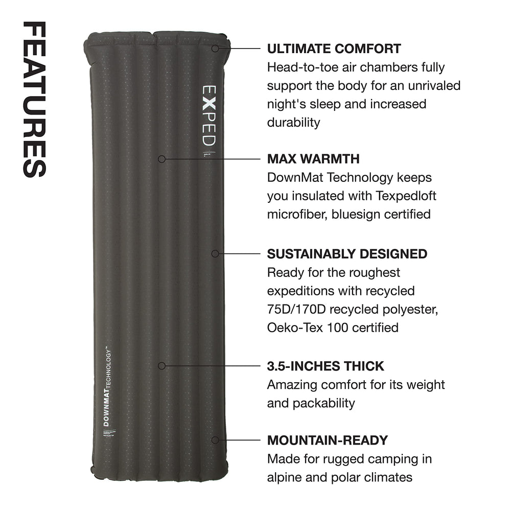 Exped Dura 8R DownMat technology close-up for warmth and ground insulation.