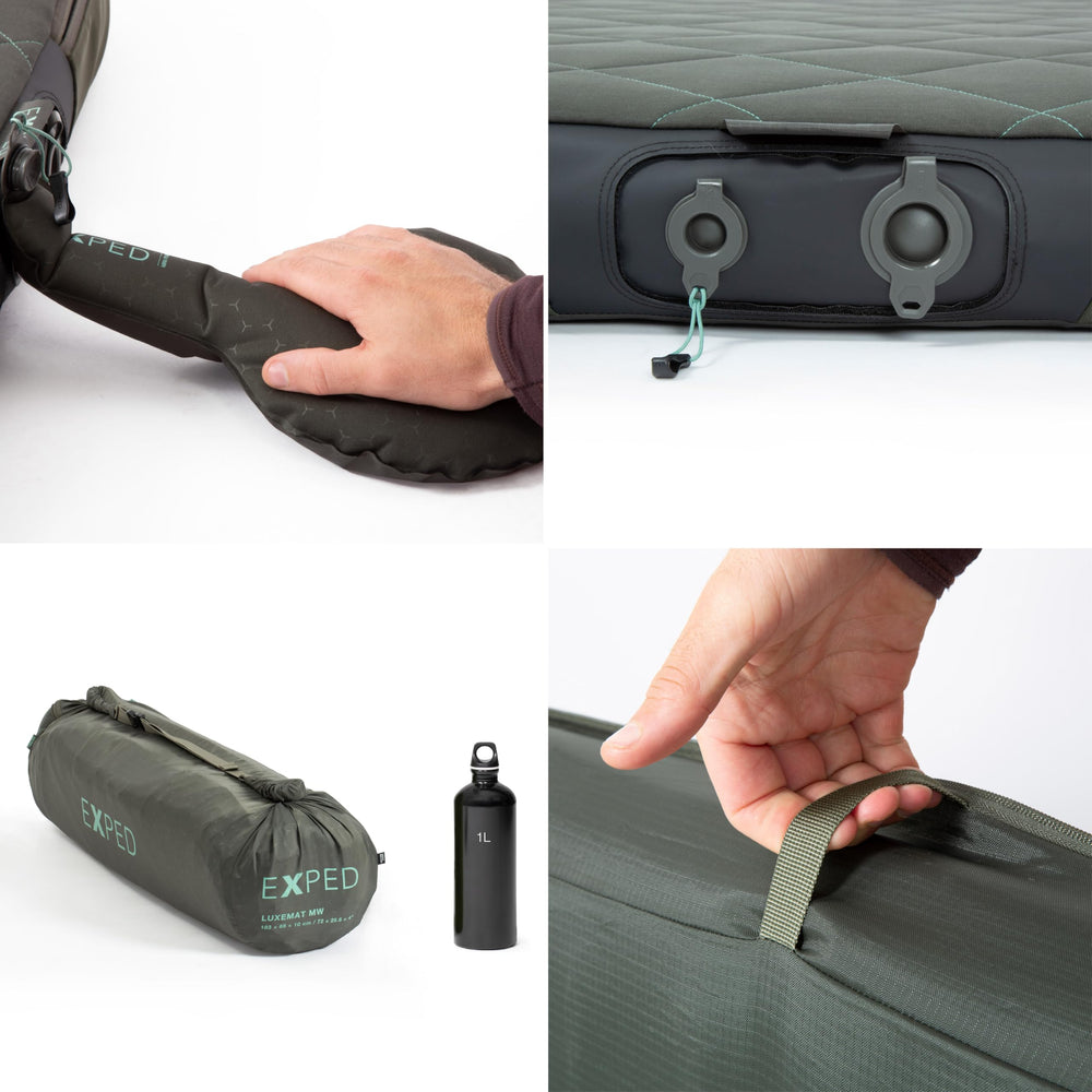 Exped LuxeMat Single MW organic cotton and wool cover for regulated temperature comfort.