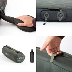 Exped LuxeMat Single MW organic cotton and wool cover for regulated temperature comfort.