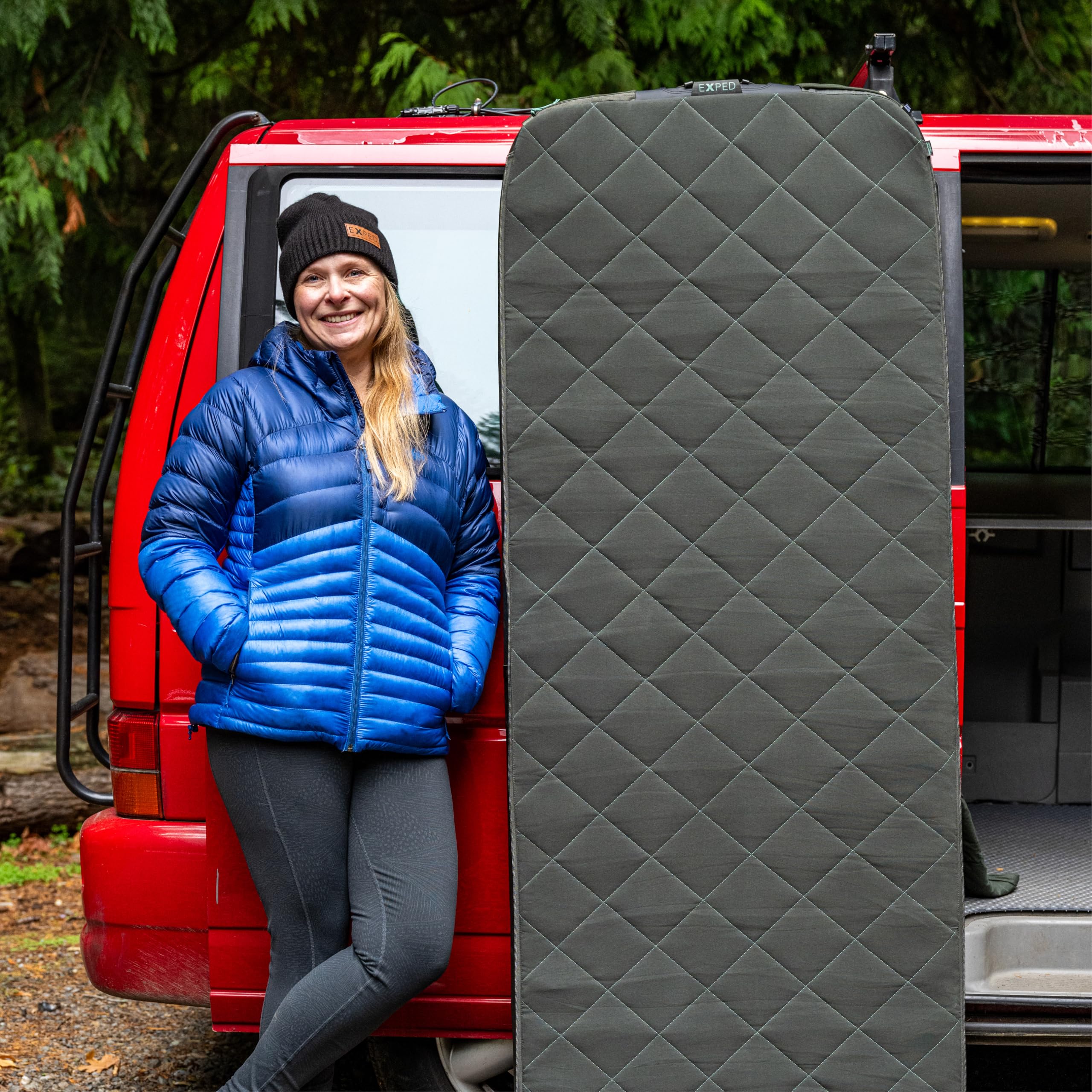 Exped LuxeMat Single MW SUV-back seat bed for car camping convenience.